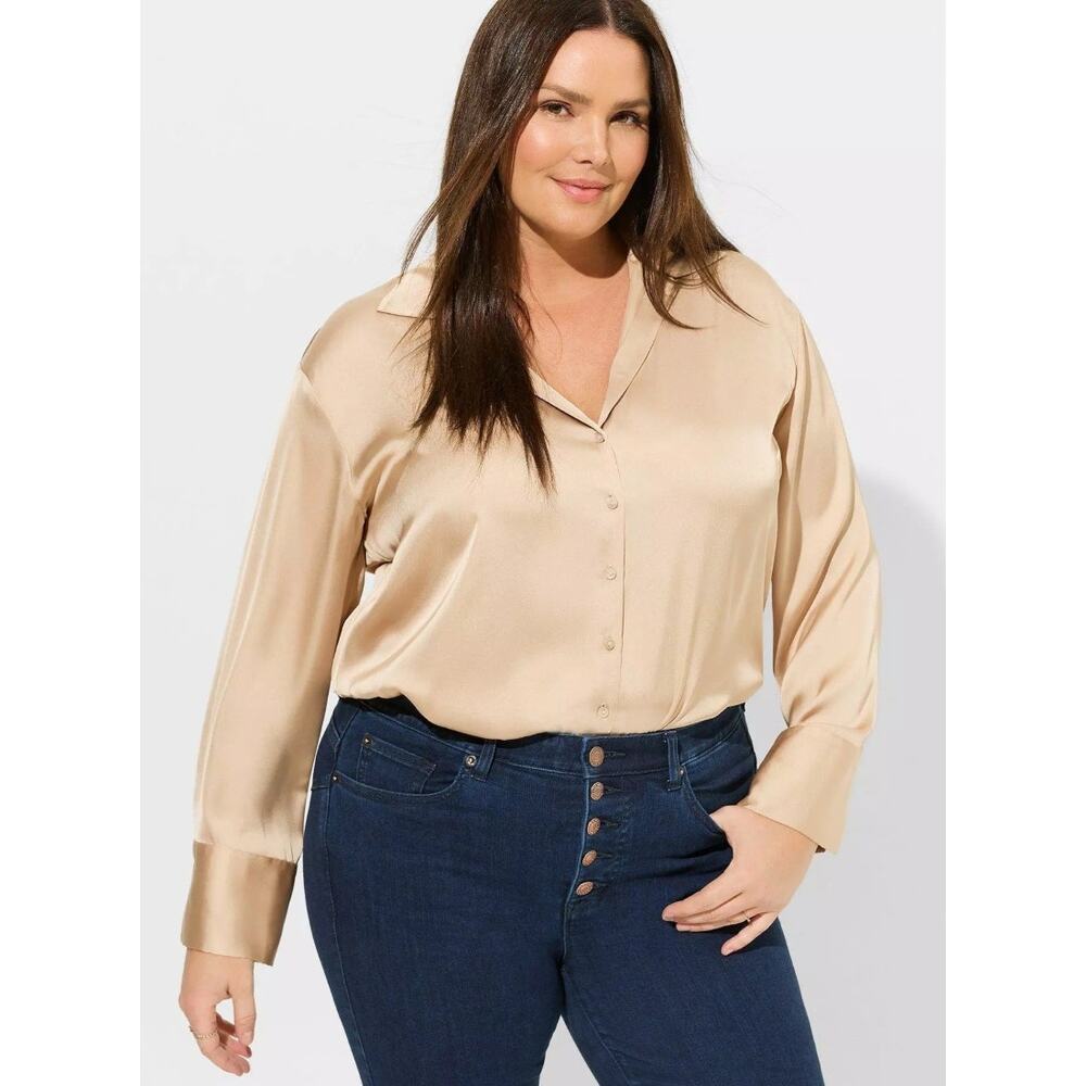 NWT Torrid Satin Button Up Long Sleeve Shirt Ginger Root Luxury Soft Size 4X